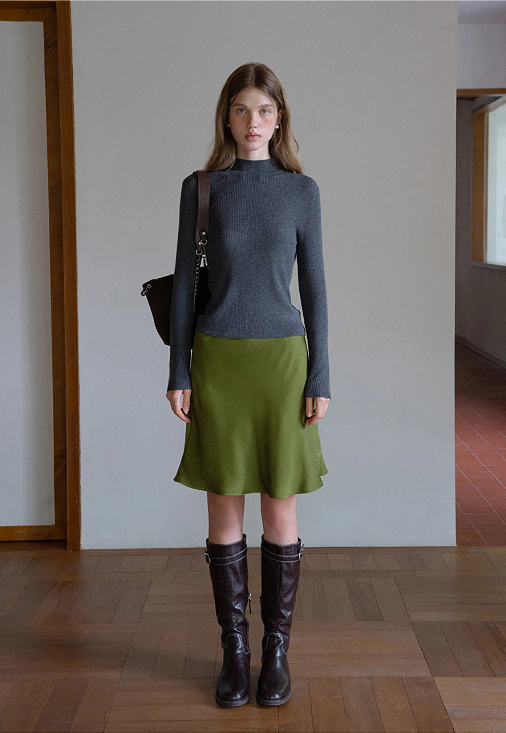 Elegant Satin Midi Skirt