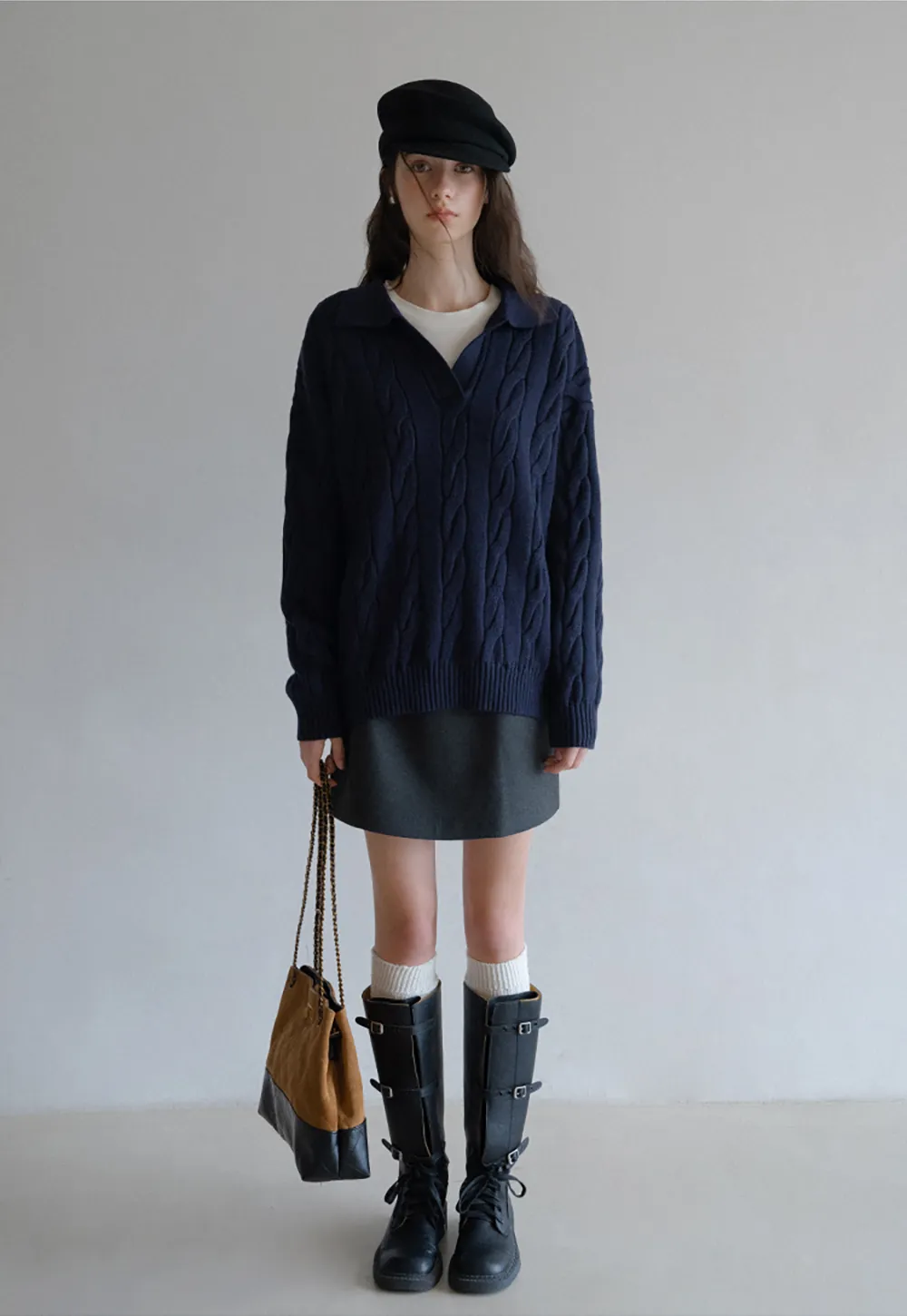 Cable Knit Polo Sweater