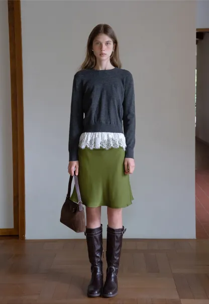 Womens Knit Sweater with Lace Hem