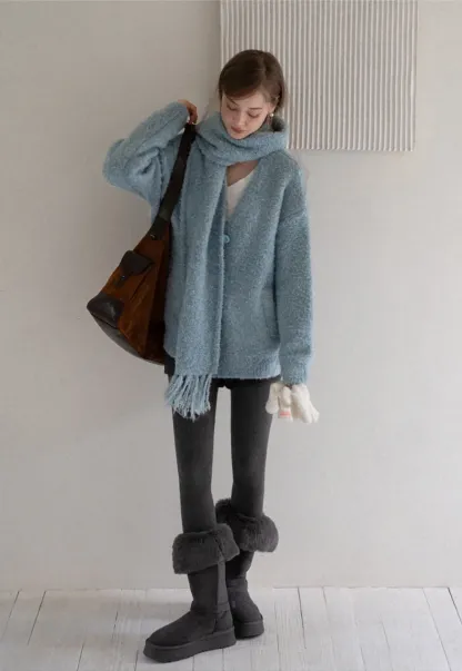 Women Warm Fuzzy Knit Cardigan