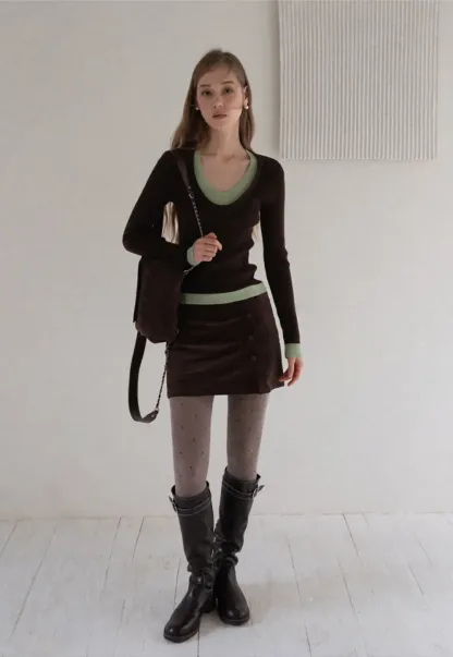 Corduroy Button Front Mini Skirt