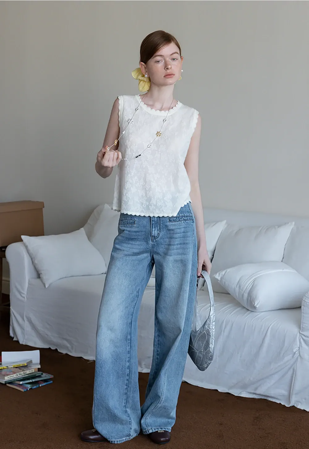 Women’s Sleeveless Lace Top with Scalloped Trim