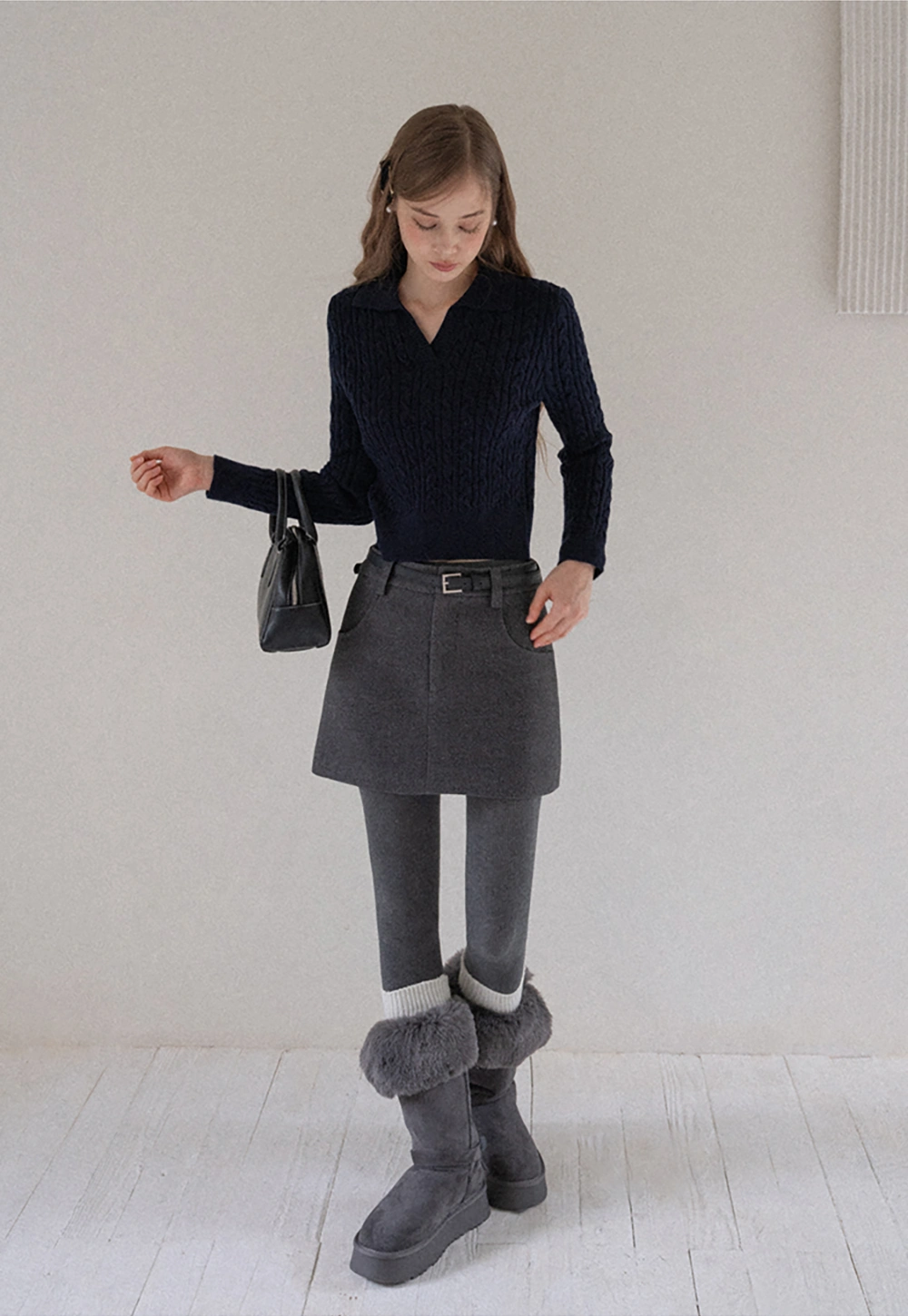 Women Cable Knit Polo Sweater Long Sleeve Slim Fit Pullover