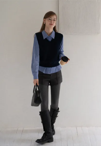 Women Vintage V Neck Knit Sleeveless Sweater