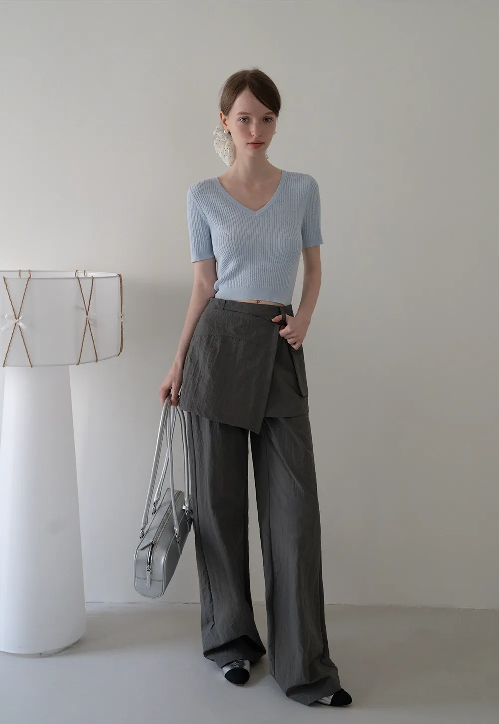 V-Neck Ribbed Knit Top