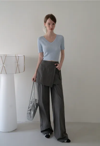 V-Neck Ribbed Knit Top