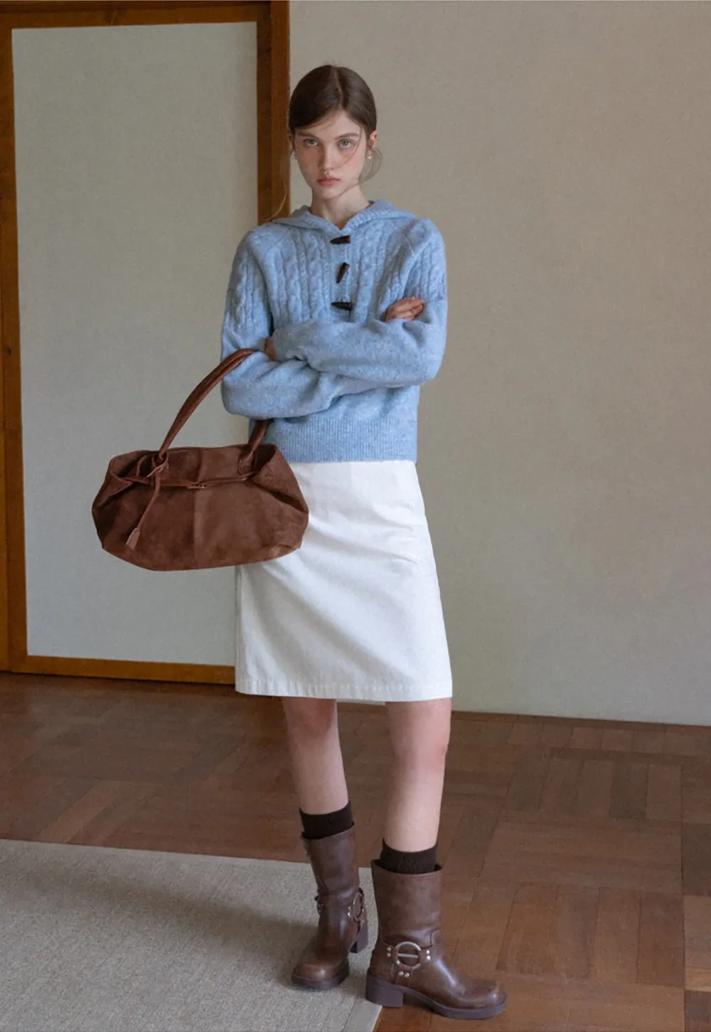 Women Winter Cable Knit Hooded Pullover