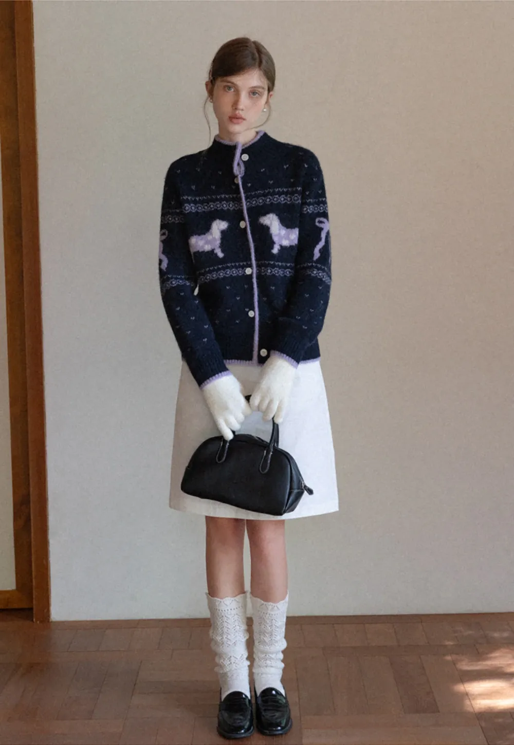 Dog Pattern Knit Cardigan