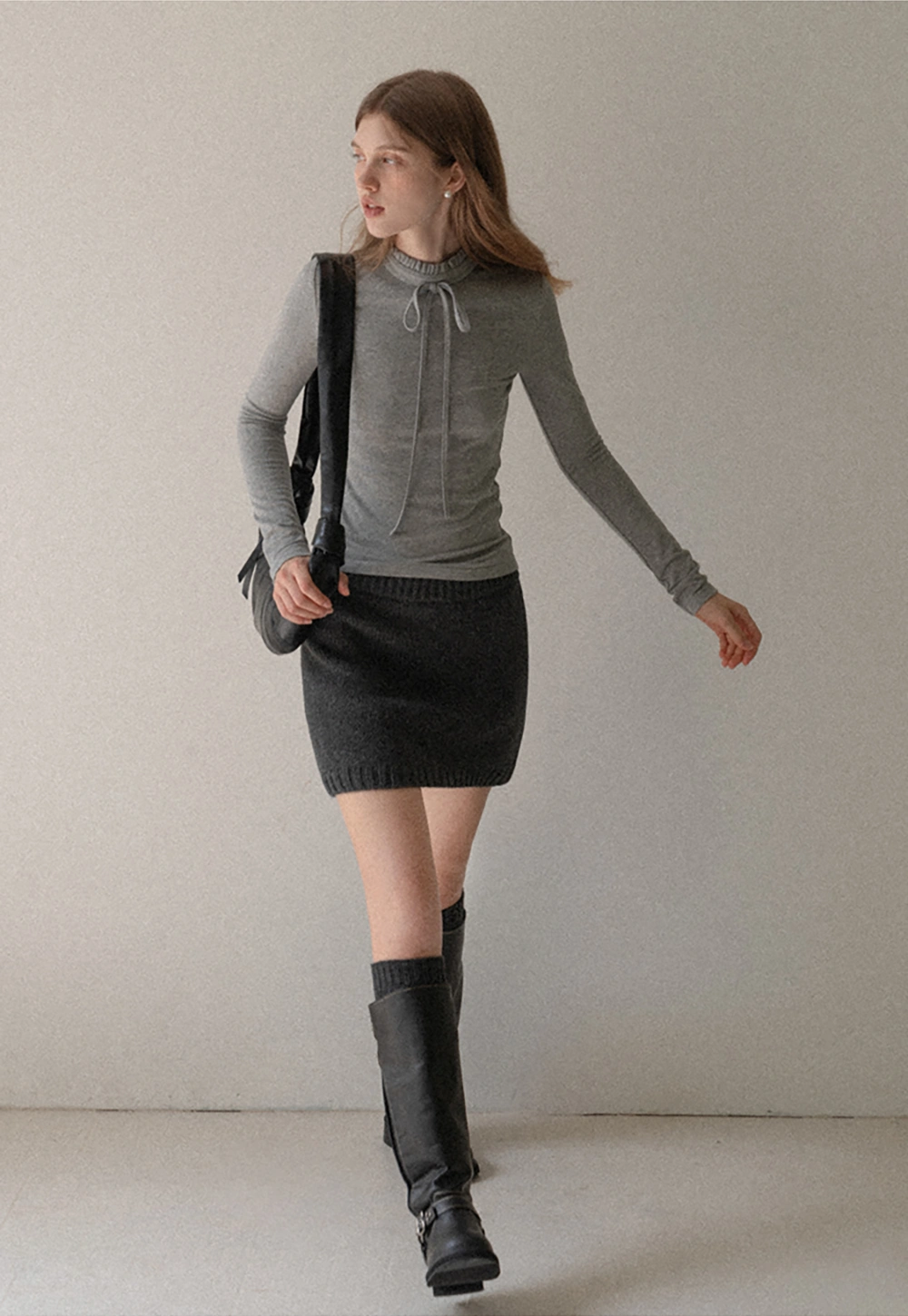 Ruffle Mock Neck Knit Top for Women Winter