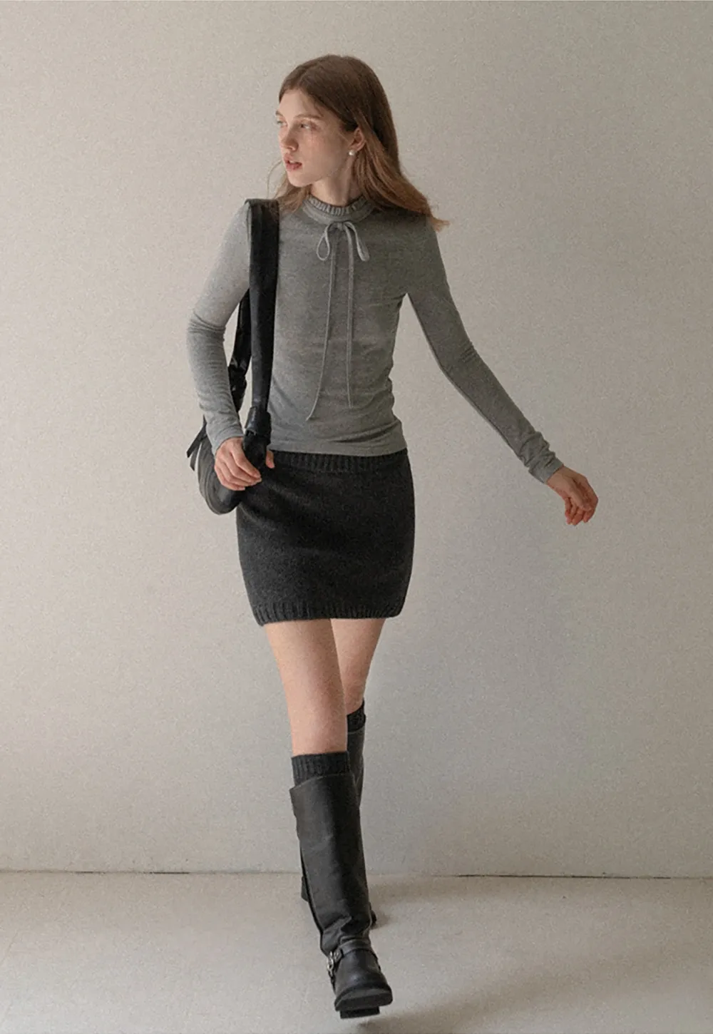 Ruffle Mock Neck Knit Top for Women Winter