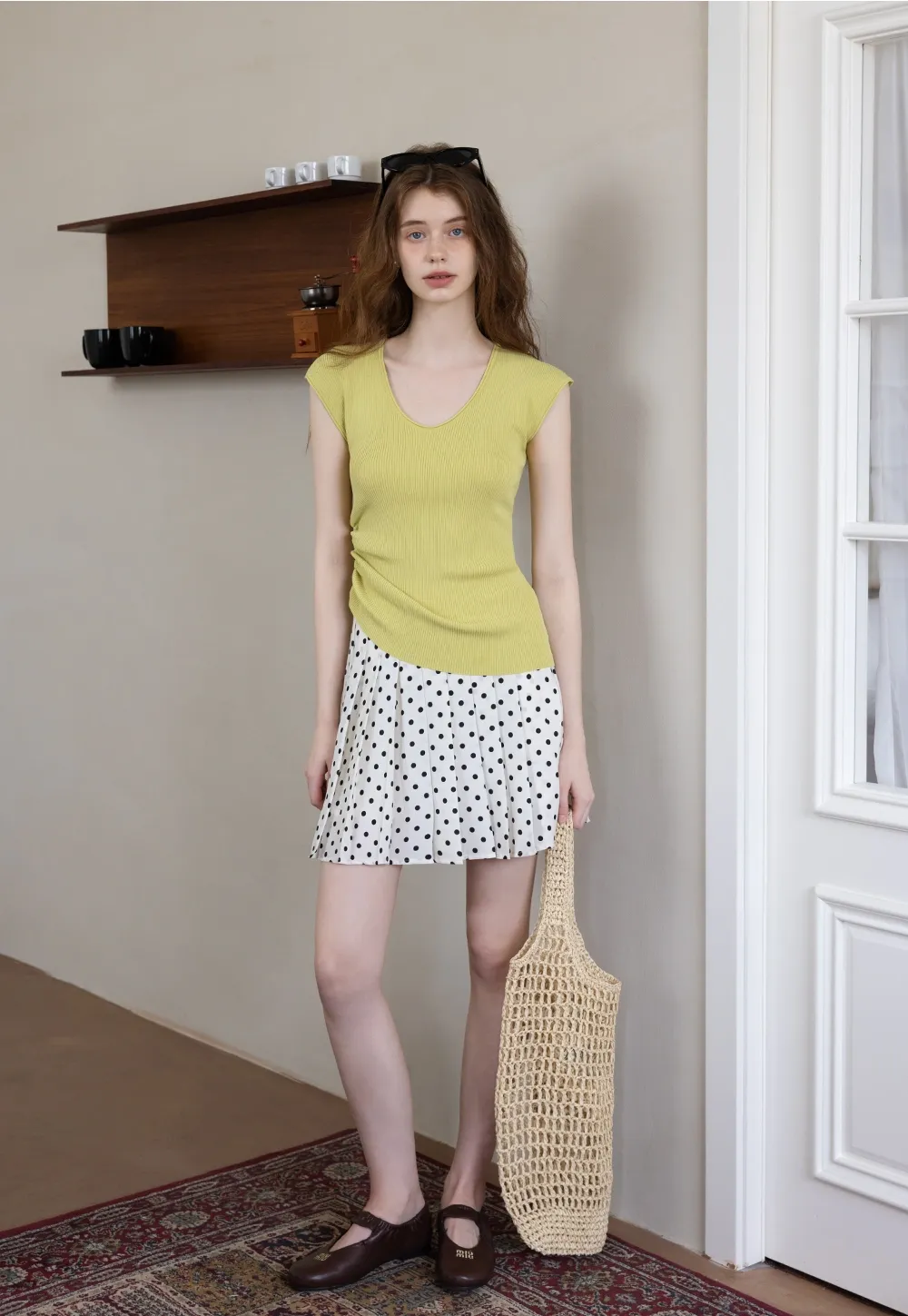 Side-Tie V-Neck Ribbed Top