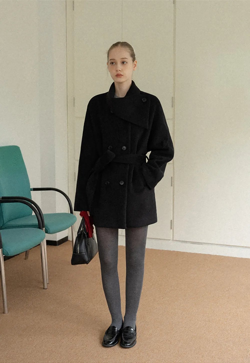 Belted Double Breasted Wool Coat