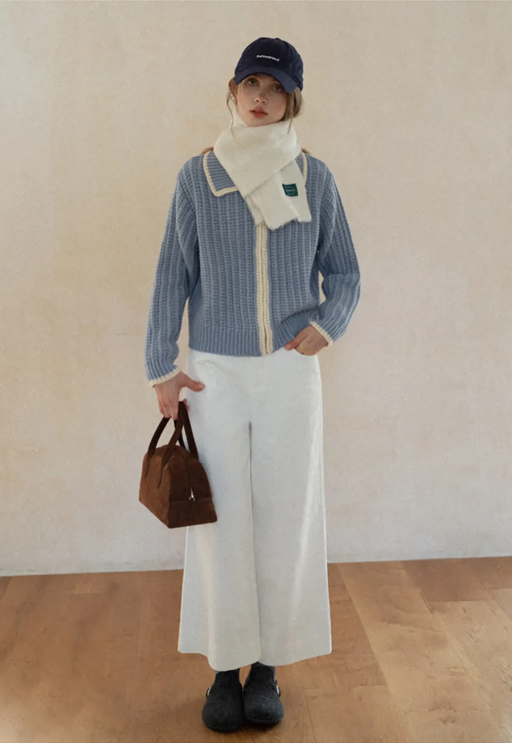 Contrast Trim Zip-Up Knit Cardigan