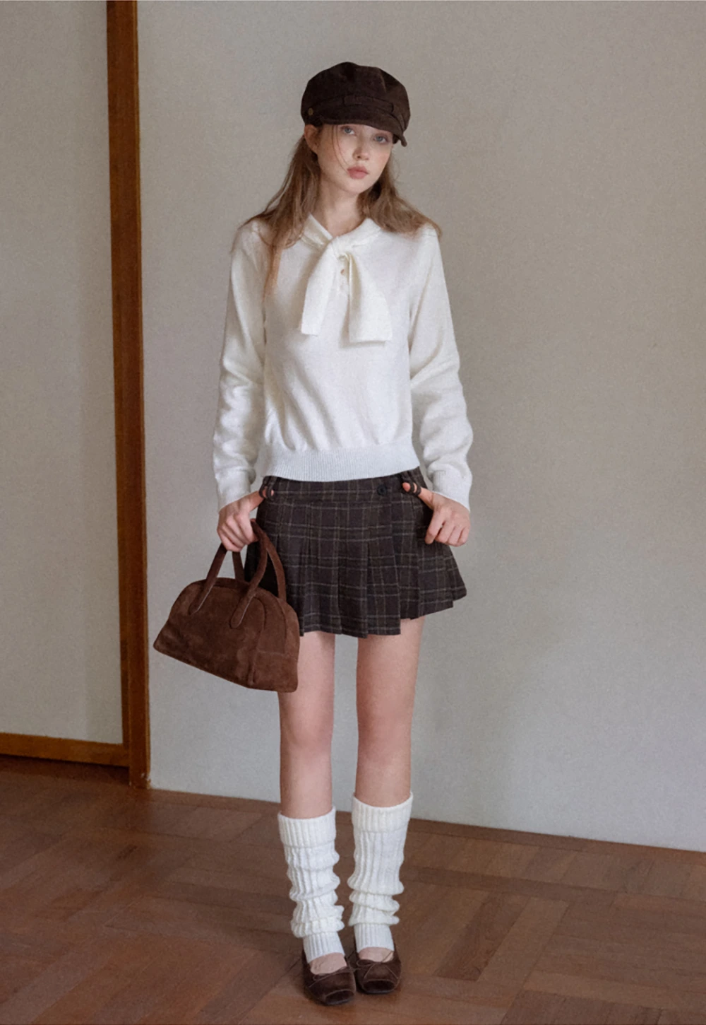 Womens Knit Sweater with Tie Neck