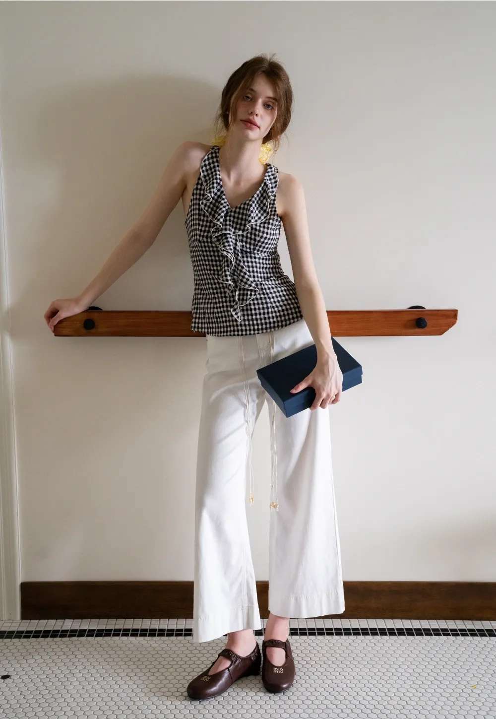 Ruffled Gingham Check Sleeveless Top