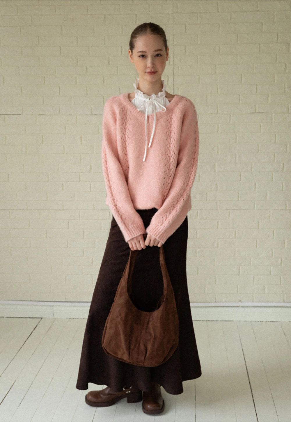 Casual High-Waisted Brown Skirt with Flared Bottom