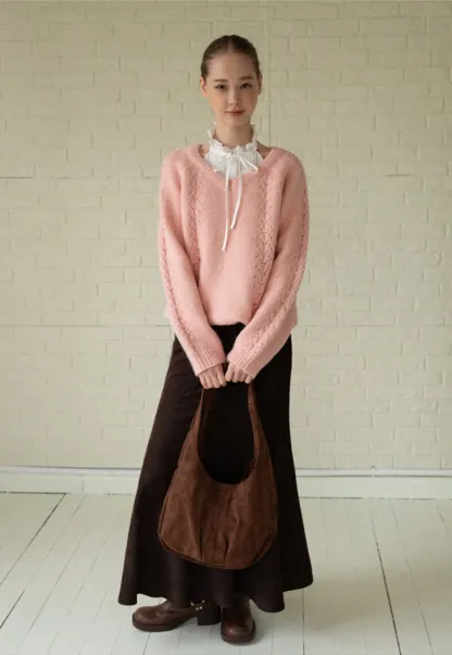 Casual High-Waisted Brown Skirt with Flared Bottom