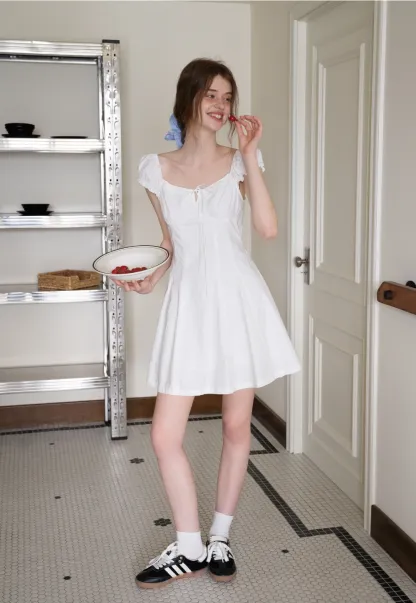 Off-Shoulder Puff Sleeve Dress with Tie