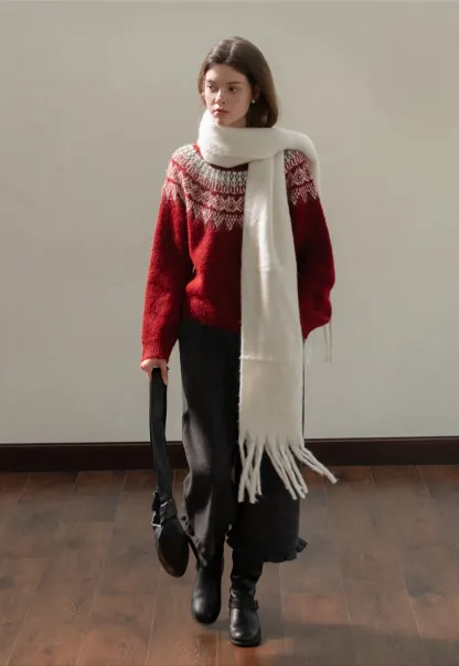 Women Warm Round Neck Nordic Style Sweater