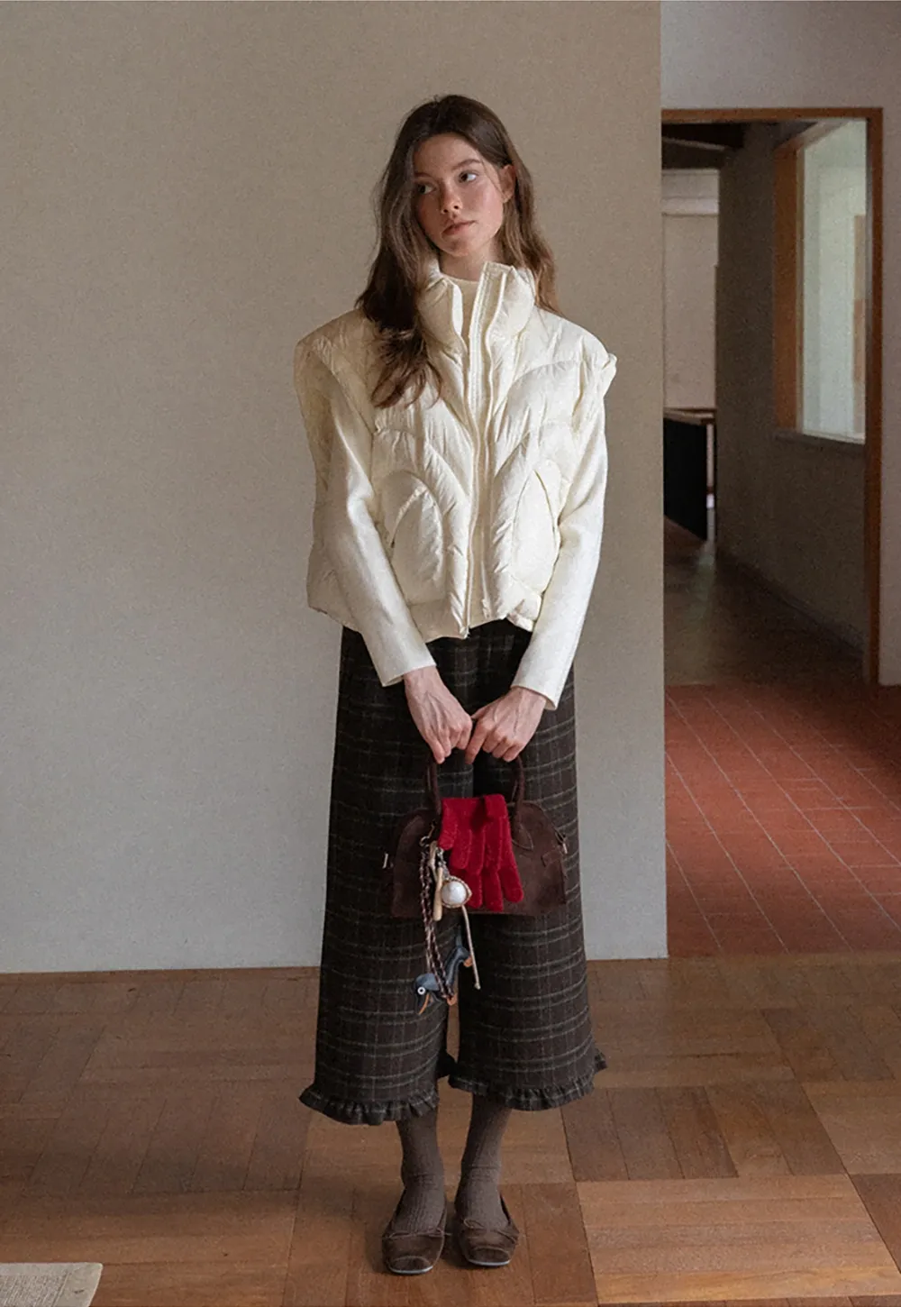 Women Ruffle Hem Wide Leg Cropped Pants