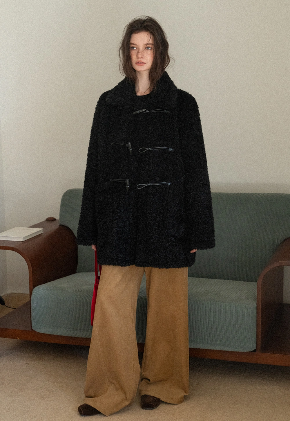 Women Fuzzy Toggle Coat Warm Winter Outerwear