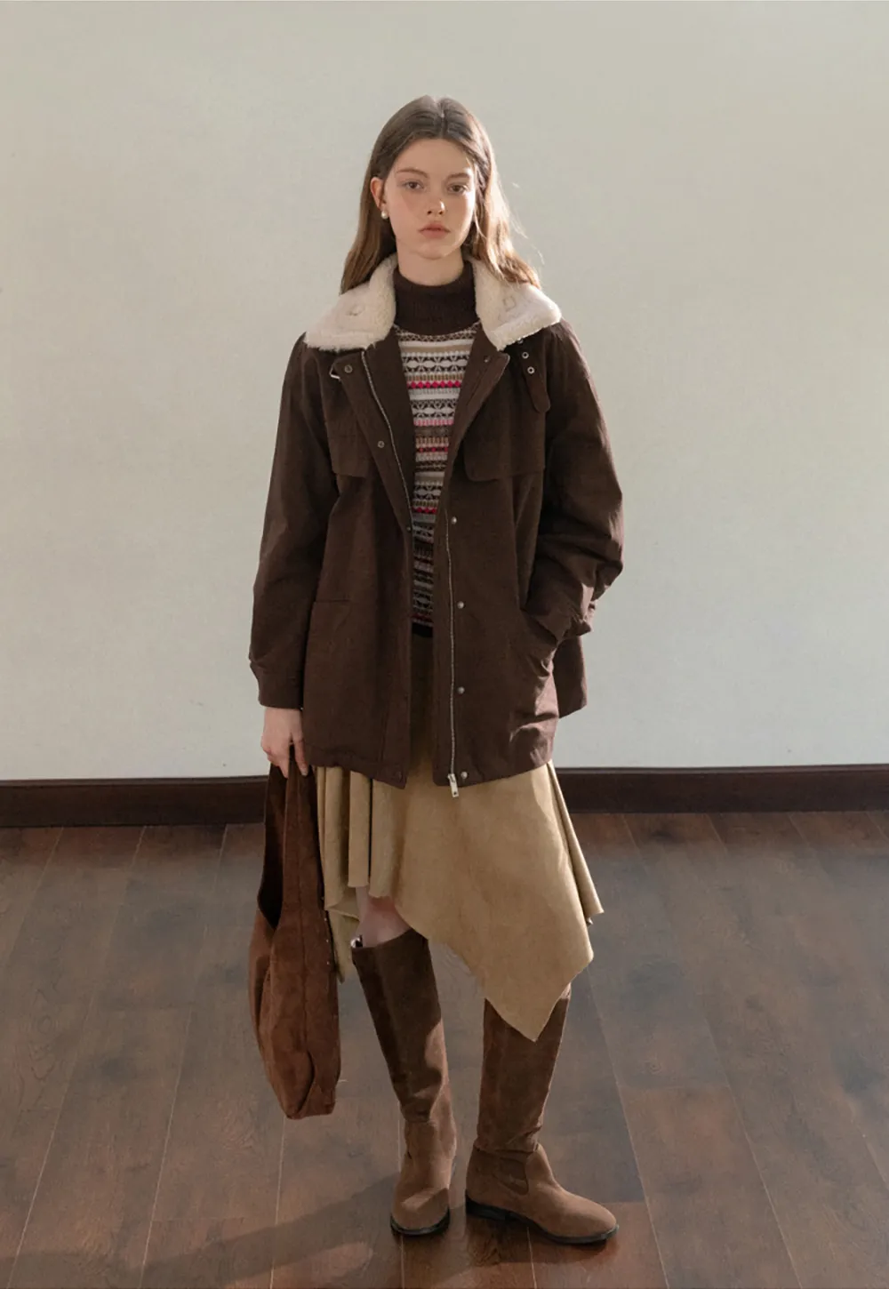 Faux Shearling Collar Utility Jacket