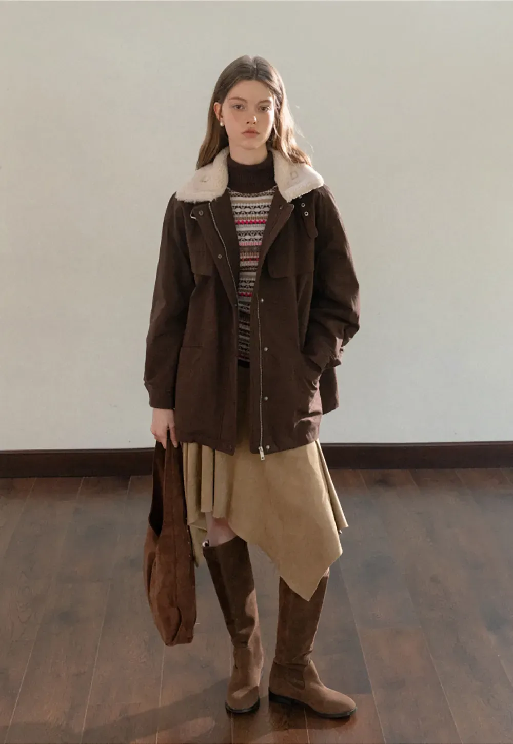 Faux Shearling Collar Utility Jacket