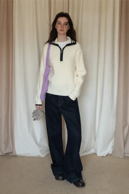 Women’s Sailor Collar Half Zip Sweater