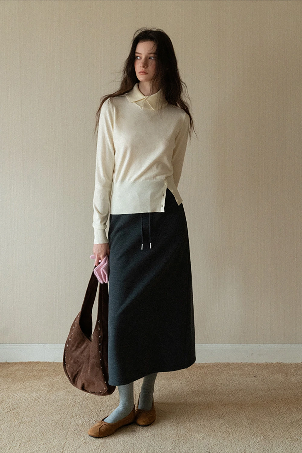 Drawstring Waist Midi Skirt for Women