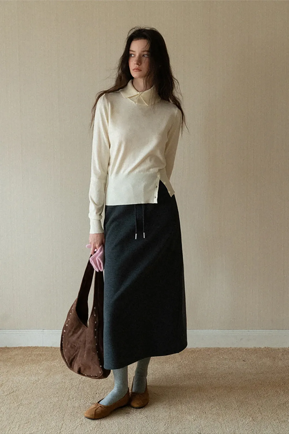 Drawstring Waist Midi Skirt for Women