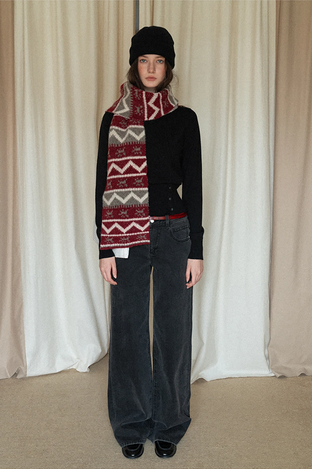 Stylish Fair Isle Patterned Long Knitted Scarf