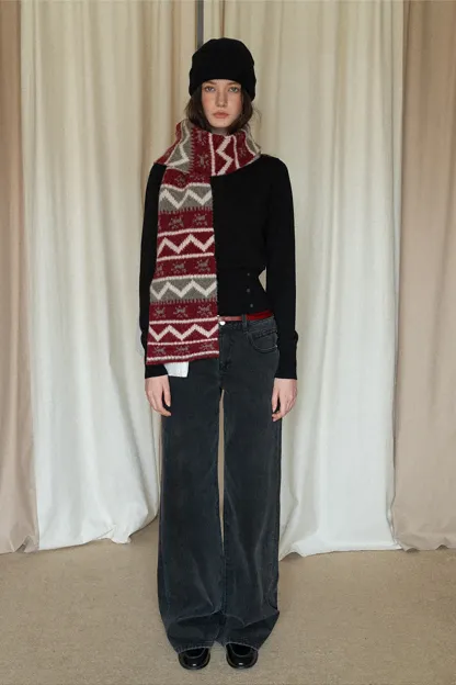 Stylish Fair Isle Patterned Long Knitted Scarf