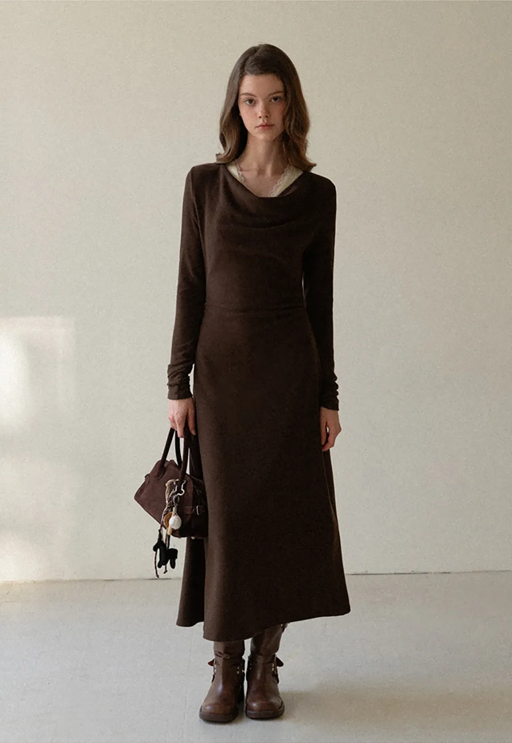 Women Elegant Cowl Neck Dress and Lace Camisole