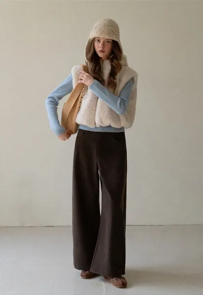 Faux Shearling Zip Vest in Beige