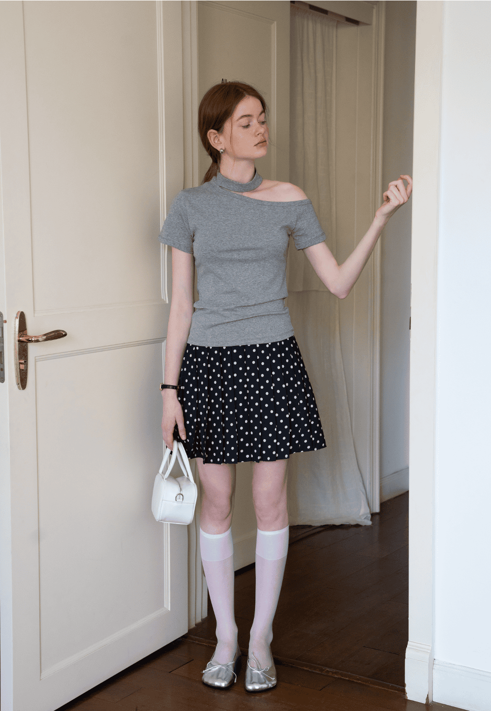 Polka Dot Pleated Mini Skirt