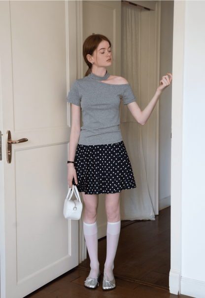 Polka Dot Pleated Mini Skirt