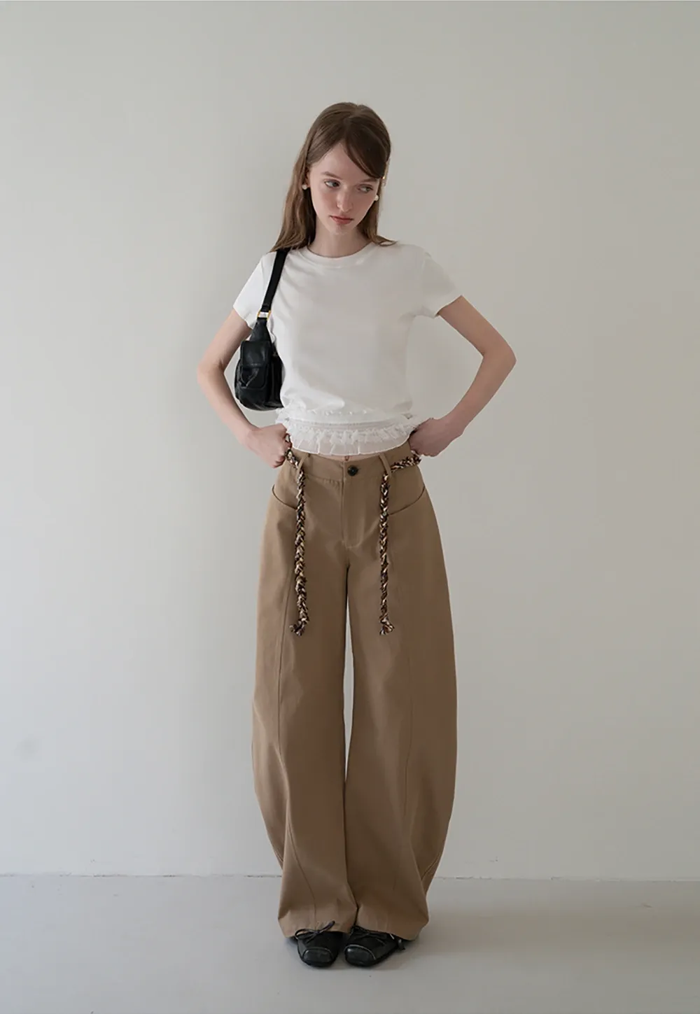 Wide-Leg Trousers with Braided Drawstring Detail