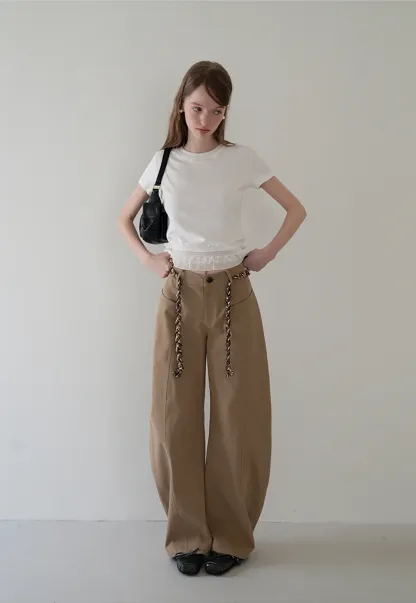 Wide-Leg Trousers with Braided Drawstring Detail