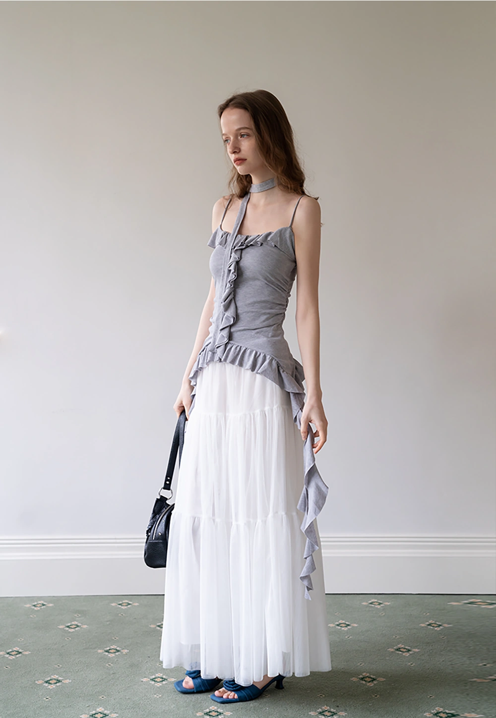 Women's Ruffled Sleeveless Top with Adjustable Tie