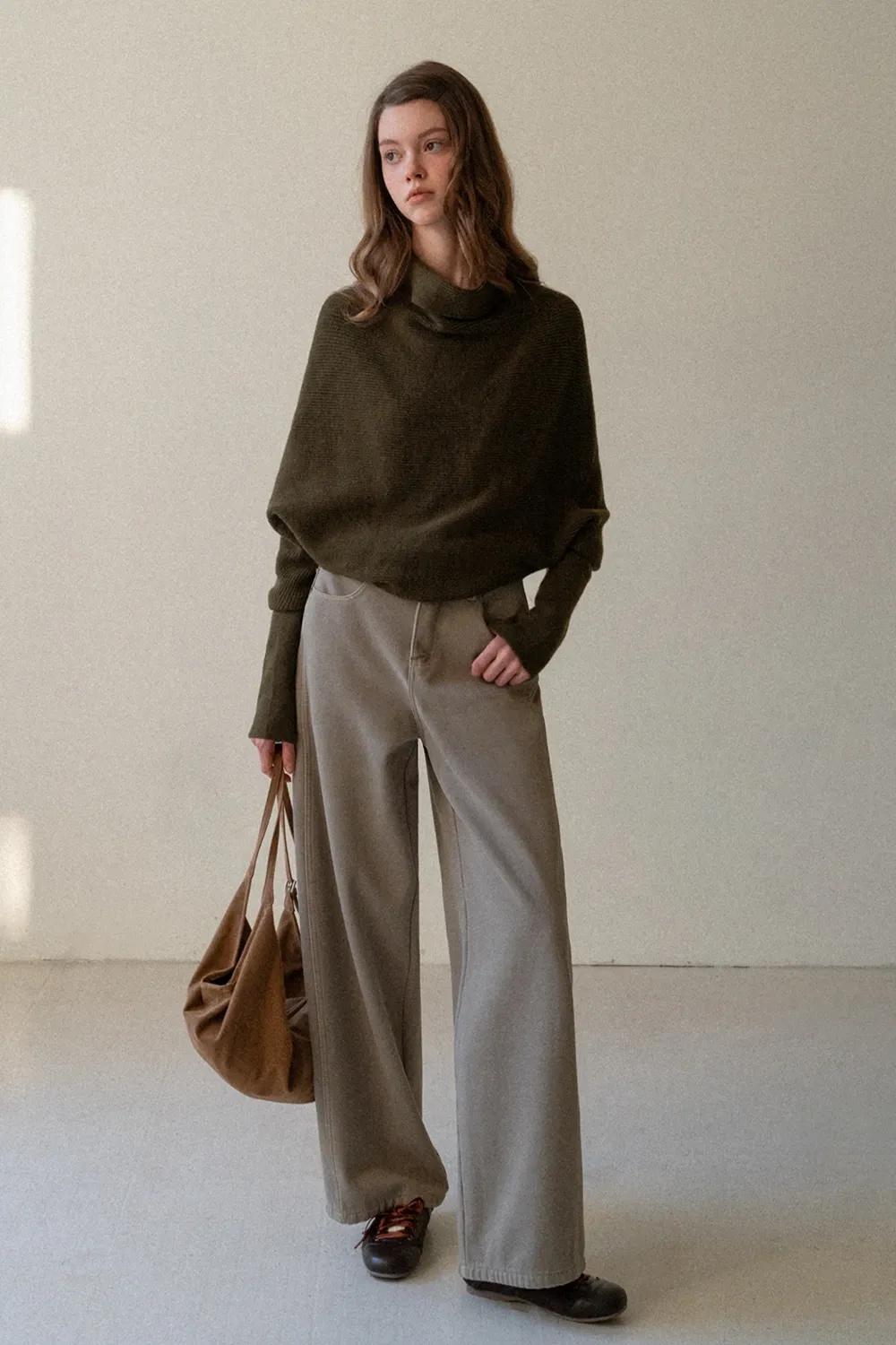 Loose Fleece-Lined Jeans with Tassel Belt