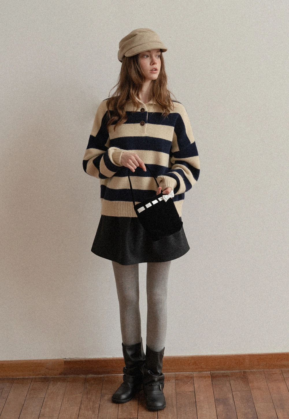 Striped Button-Down Sweater with Cozy Collar