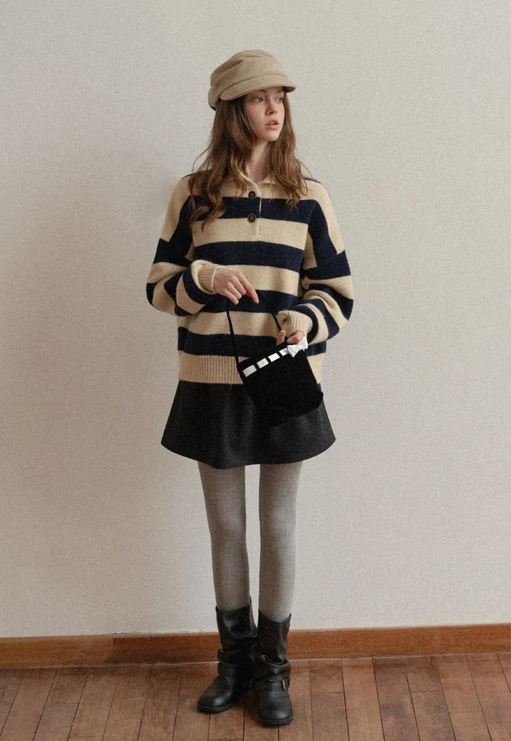 Striped Button-Down Sweater with Cozy Collar