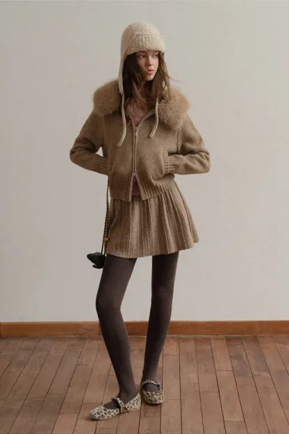 Zip Sweater and Pleated Skirt Combo