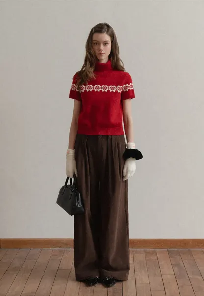 Pleated Wide-Leg Corduroy Pants