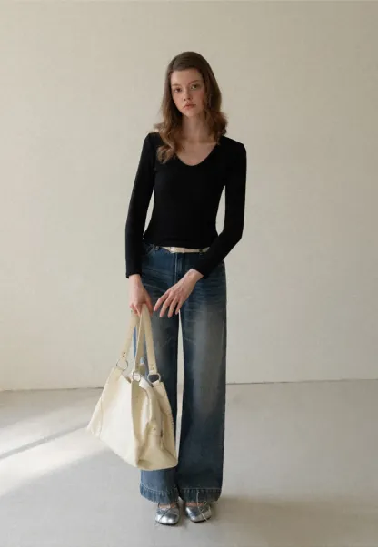 Women Wide-Leg High-Waisted Denim Jeans