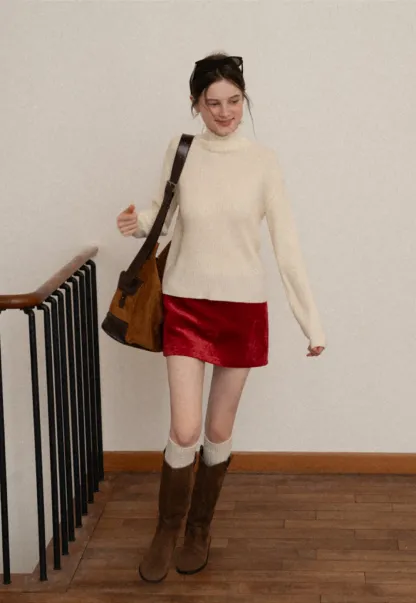 Women Ribbed Turtleneck Sweater for Fall