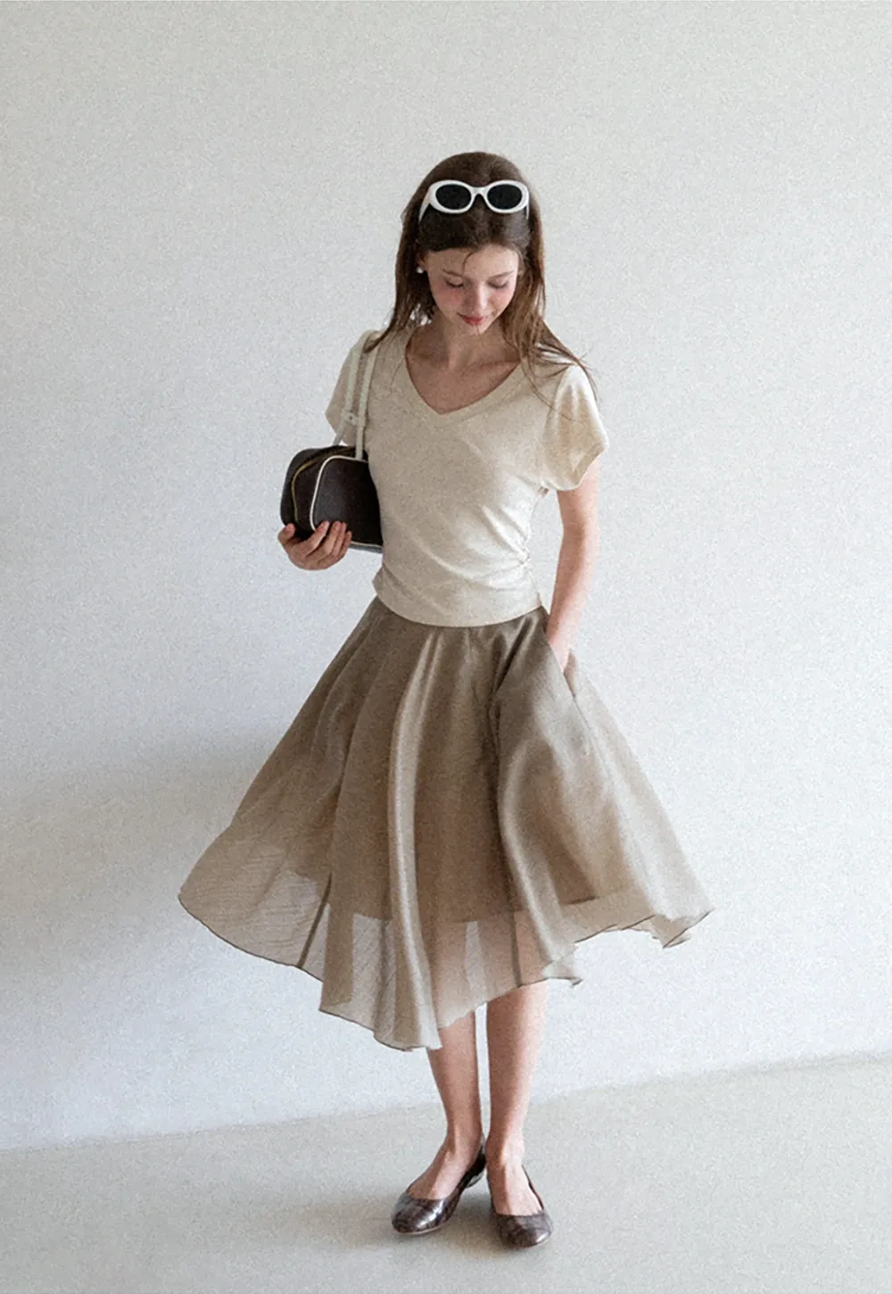 Side Ruched V Neck Short Sleeve T Shirt