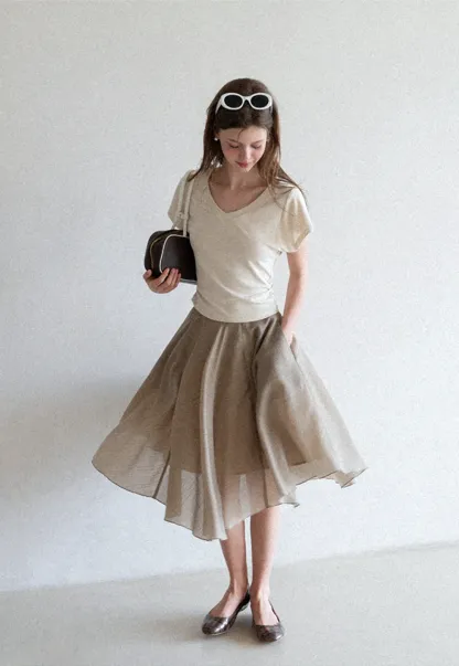 Side Ruched V Neck Short Sleeve T Shirt