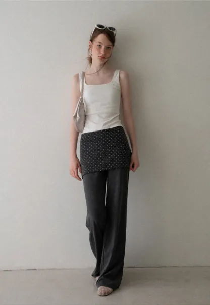 Polka Dot Overlay High Waist Wide Leg Casual Pants