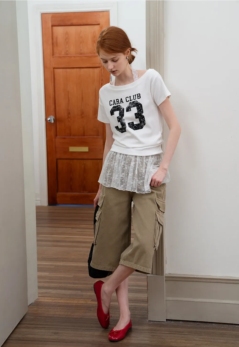 Graphic Off-Shoulder Ruched Tee